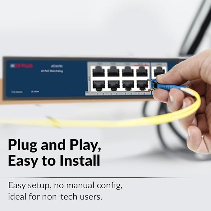 CP PLUS 8 Port PoE + 2 Uplink Port CP-ANW-HPU8H2-N12 PoE Switch with High Data Transfer , PoE watchdog AI Function