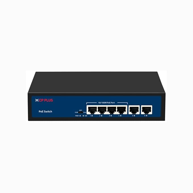 CP Plus 6 Ports Fast Ethernet with 4 PoE Ports (1000 Mbps) &amp;amp; 2 Uplink Ports (100 Mbps) POE Switch | Max. 30W Output of Single PoE Port | LED Light Indicators | Plug &amp;amp; Play - CP-DNW-HPU4H2-48-V2.